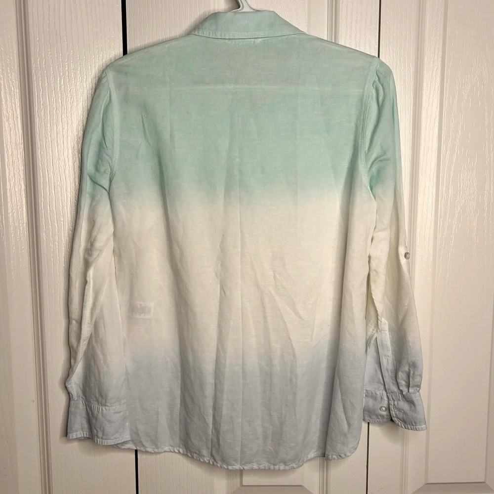 Talbots‎ Petite Linen Blue White Ombre Pullover Coastal Collared Preppy Shirt SP - Picture 7 of 7